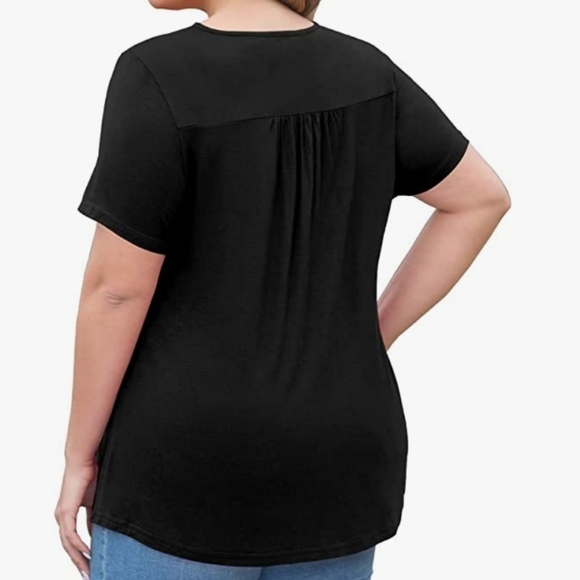 a.Jesdani Short Sleeve Lace Pleated Blouse in Black Size 1X - Picture 2 of 7